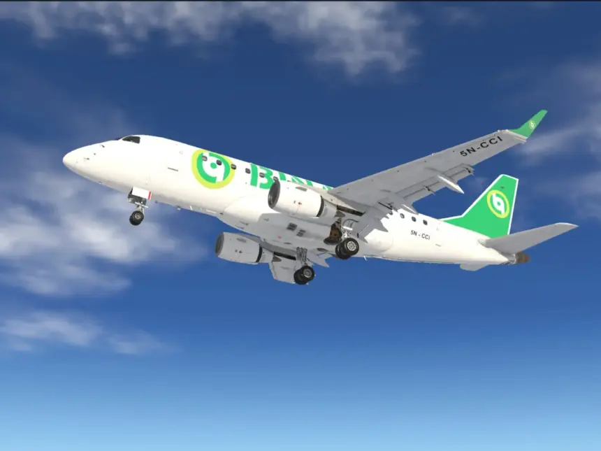 The Binani 5N-CCI jet, pictured mid-flight.