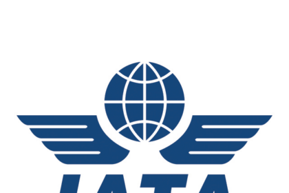 Image shows official IATA logo, blue wings and a globe with initials underneath.
