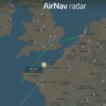 An AirNav Systems image of the aircraft's flight path, taking a U-turn.