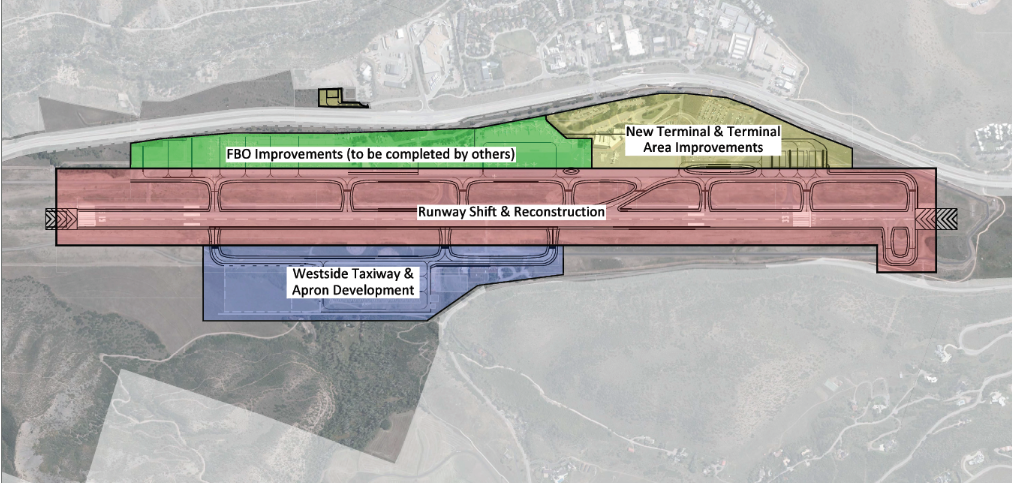 A plan of the airport's reconstruction, including the new runway and terminals.
