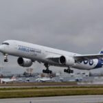 An Airbus A350-1000 taking flight