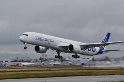 An Airbus A350-1000 taking flight