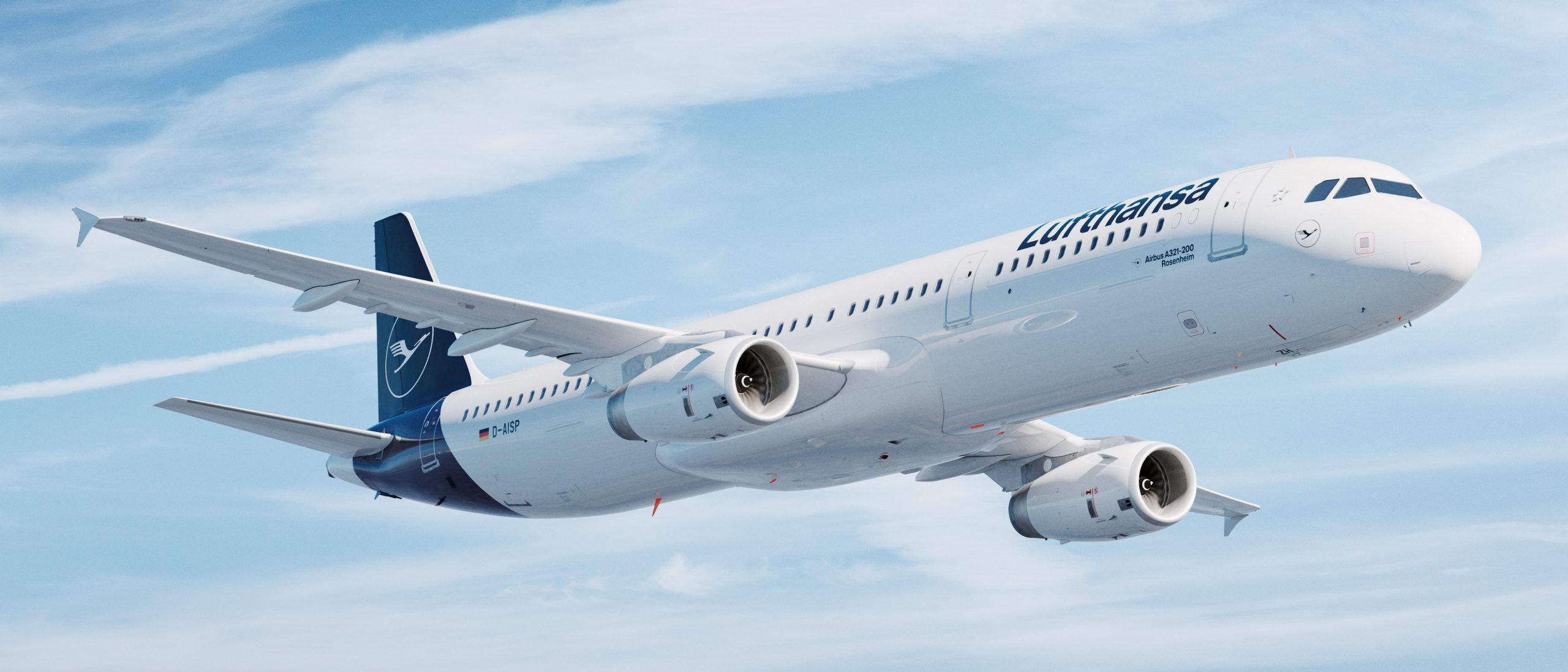Airbus A321-200 side view flying though the clouds