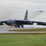 A Boeing B-52 Stratofortress on runway before take off