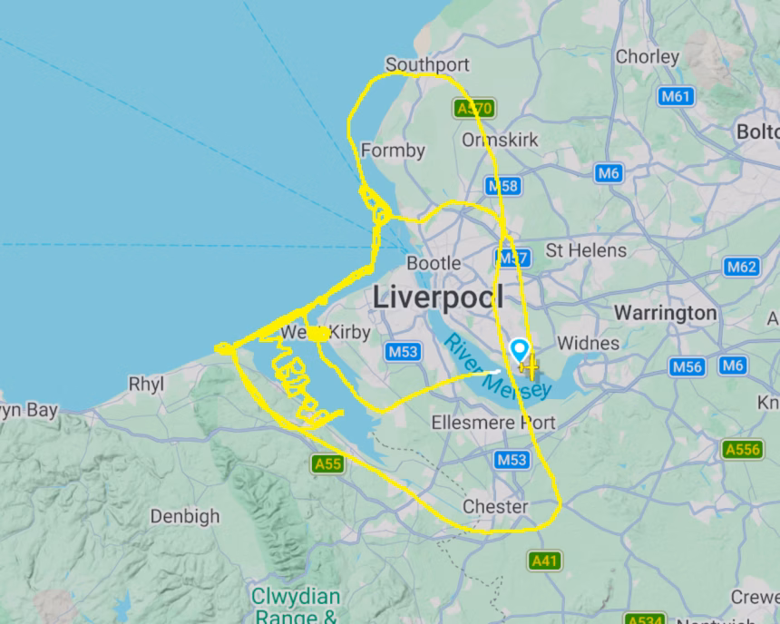 The flight route shown on Flight Radar 24