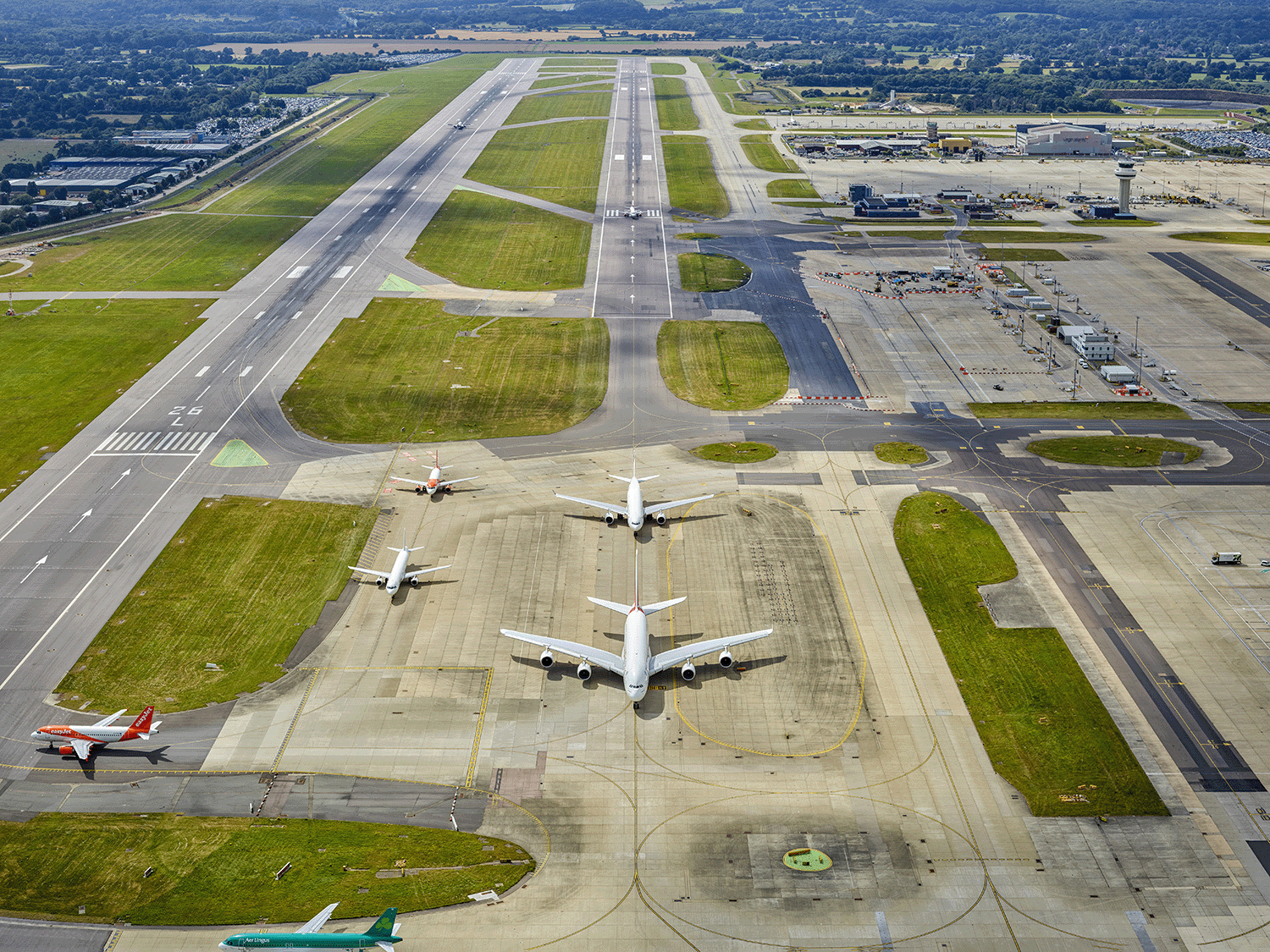 Bird's-eye view image of London Gatwick's north runway