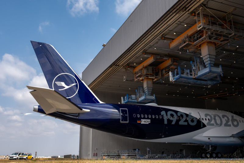Lufthansa's Airbus A350-1000 aircraft coming out of the Toulouse paint shop.