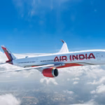 Depiction of Air India A350 aircraft cruising at altitude.