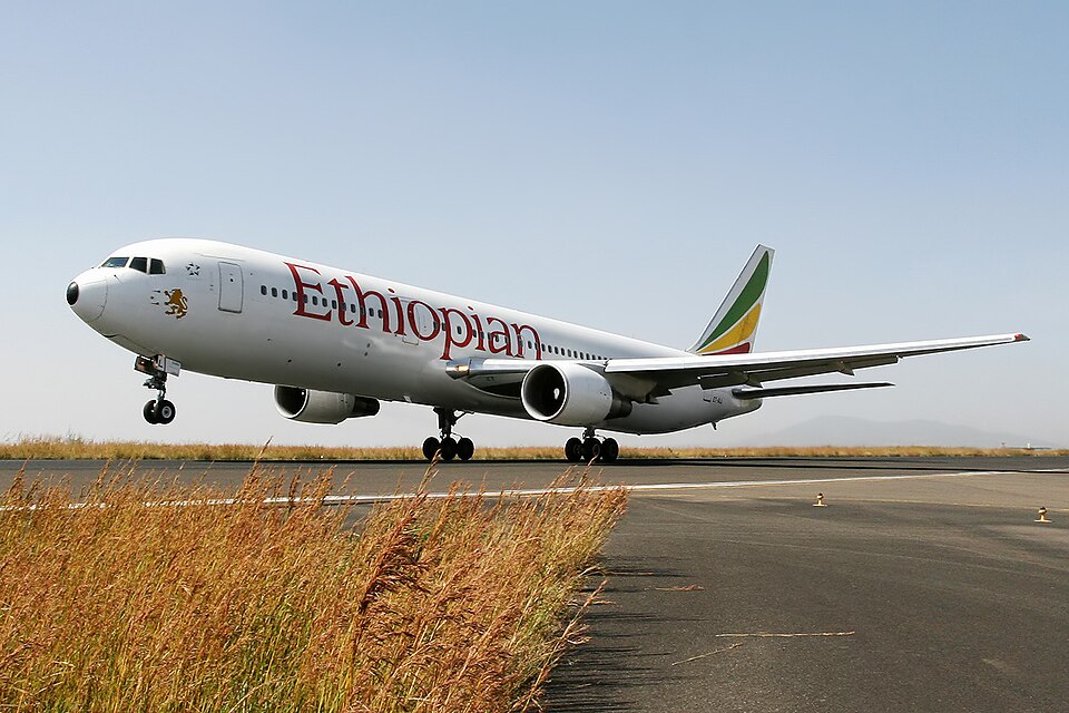 An image of an Ethiopian Airlines aircraft taking off at Bole International Airport runway