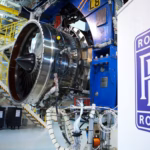 A BR700-725 jet engine is seen at the assembly line of the Rolls-Royce Germany plant in Dahlewitz near Berlin, Germany.