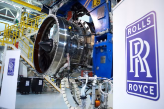 A BR700-725 jet engine is seen at the assembly line of the Rolls-Royce Germany plant in Dahlewitz near Berlin, Germany.