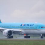 An image of an Korean Air aircraft touching down in Vancouver Canada
