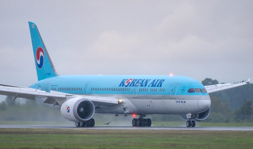 An image of an Korean Air aircraft touching down in Vancouver Canada