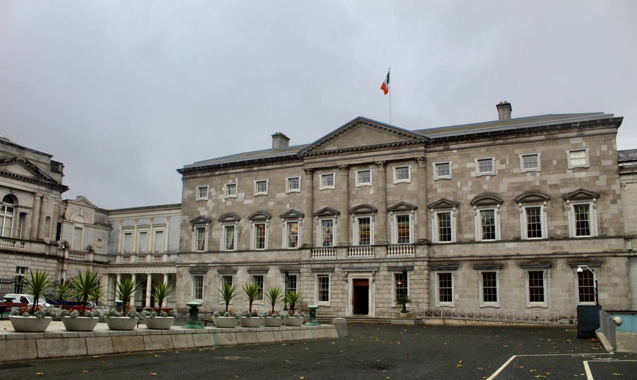 Facade of Leinster House, where the Dáil sits and the seat of the Oireachtas, the parliament of Ireland.