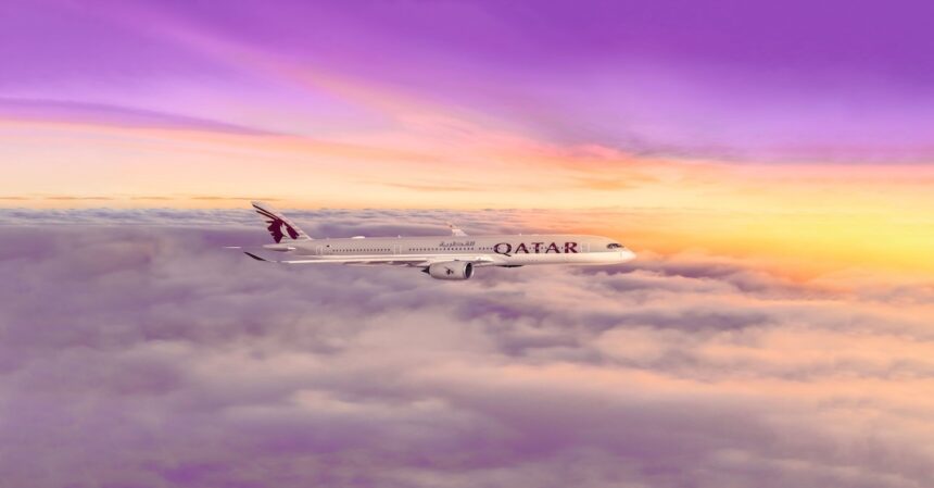 A Qatar Airways Boeing 777-200LR departing on a long-haul flight