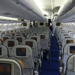 Interior of a Lufthansa Airbus A340-600 passenger cabin