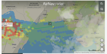 Image shows map and flight path with last tracking image of K2 KTA132 on June 7, 2026