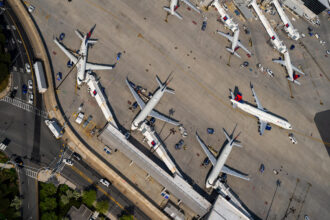 Exterior view of Boston Logan International Airport during flight operations