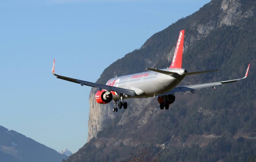 Jet2 Airbus A321 Neo G-SUNH just before touch down in Innsbruck, Austria.