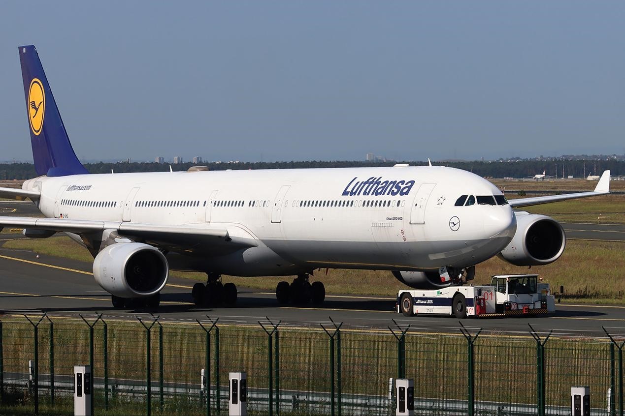 Lufthansa Airbus A340-600 parked at Frankfurt Airport