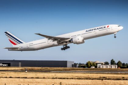 An Air France Boeing 777-300ER aircraft shown on its right-hand side
