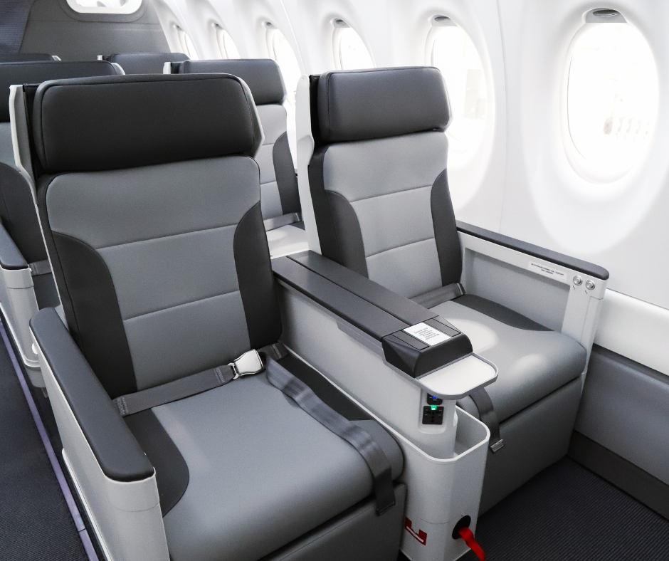 Two retractable grey seats in AnimaWings Business Class