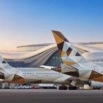 Photograph depicting a close-up of the exterior of the Etihad Airbus A380, including the aircraft's tail fin.
