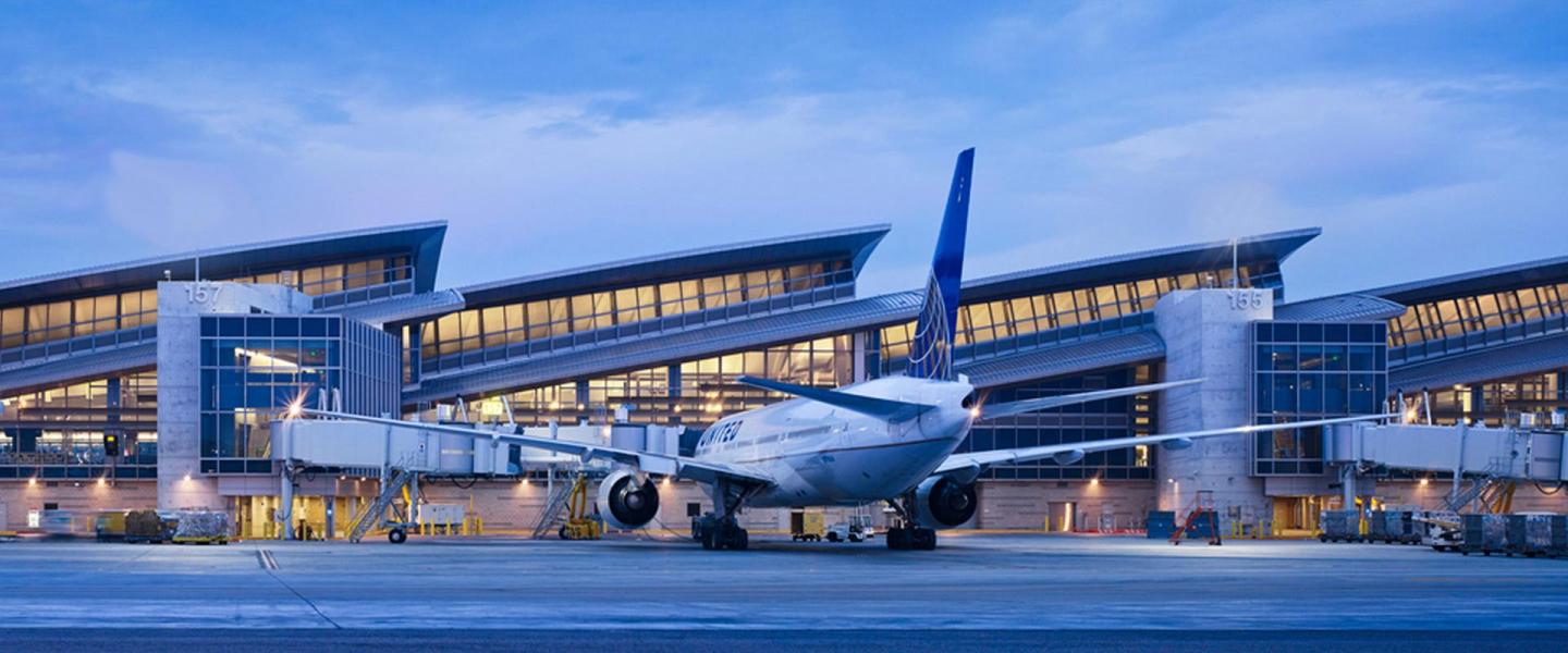 An aircraft parked in front of the Los Angeles International Airport Terminal 4