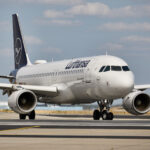 Photograph depicting the exterior of the Lufthansa Airbus A320 on the runway.