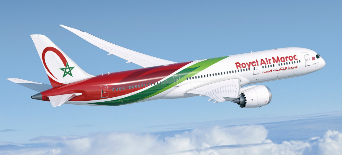 A Royal Air Maroc Cargo Boeing 787-9 aircraft shown with the official Maroc flag colors - red and green