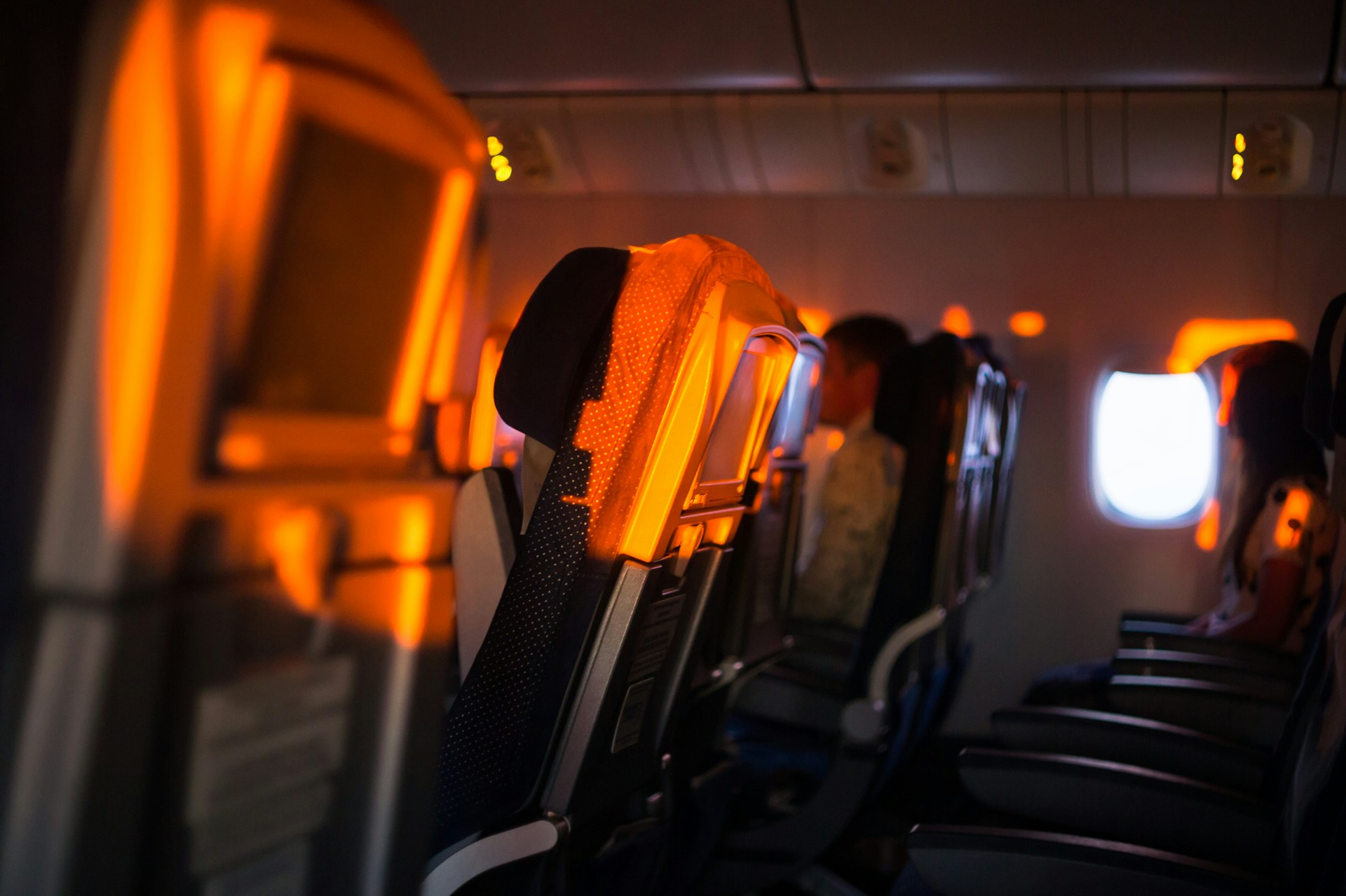 Inside an aircraft during golden hour 