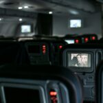 In-flight entertainment in a plane with lights off