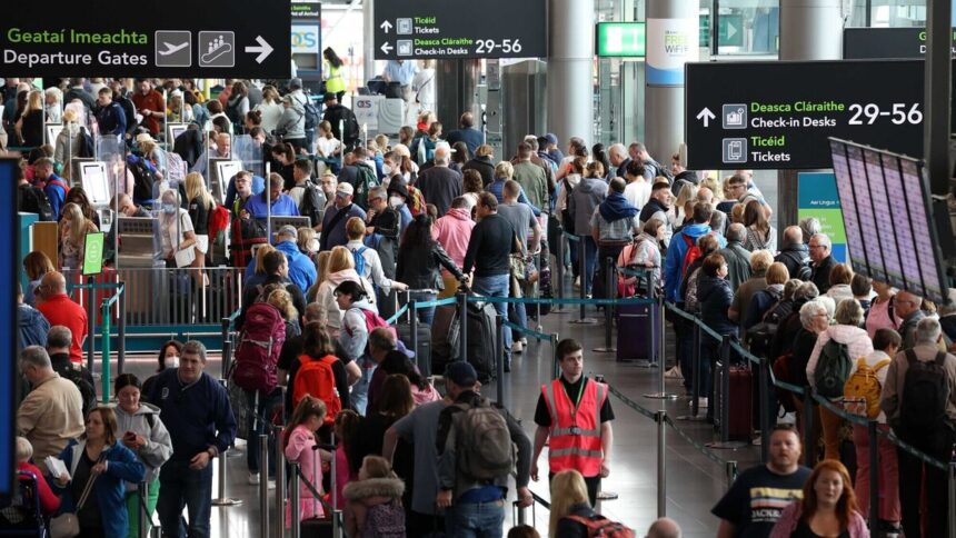 Dublin Airport - Terminal 2. Pictured long queues at the Aer Lingus Bag drop.