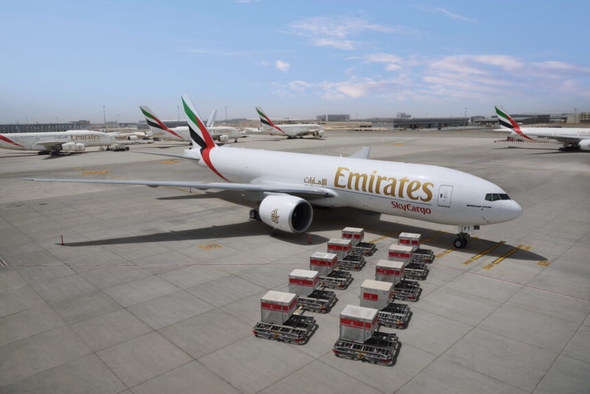 Photograph depicts the exterior of the 11th freighter added to Emirates SkyCargo's fleet.