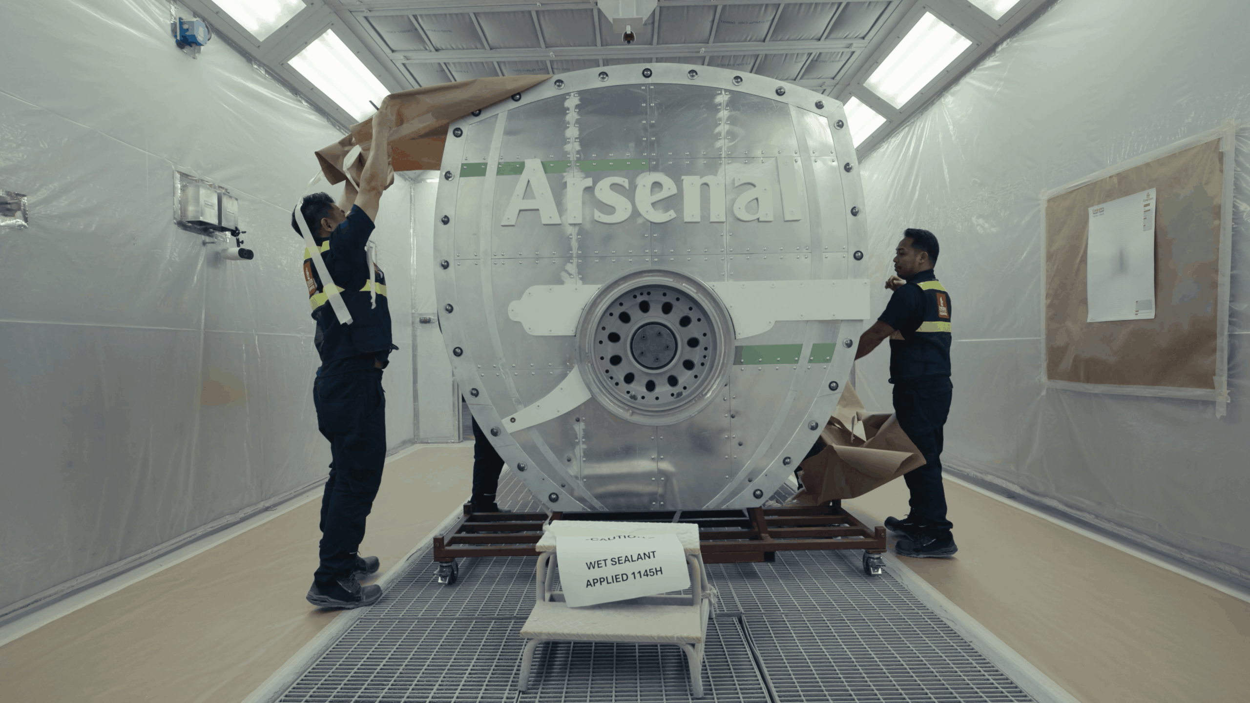 Emirates engineers build Aircrafted Arsenal Crest from upcycled aircraft parts.