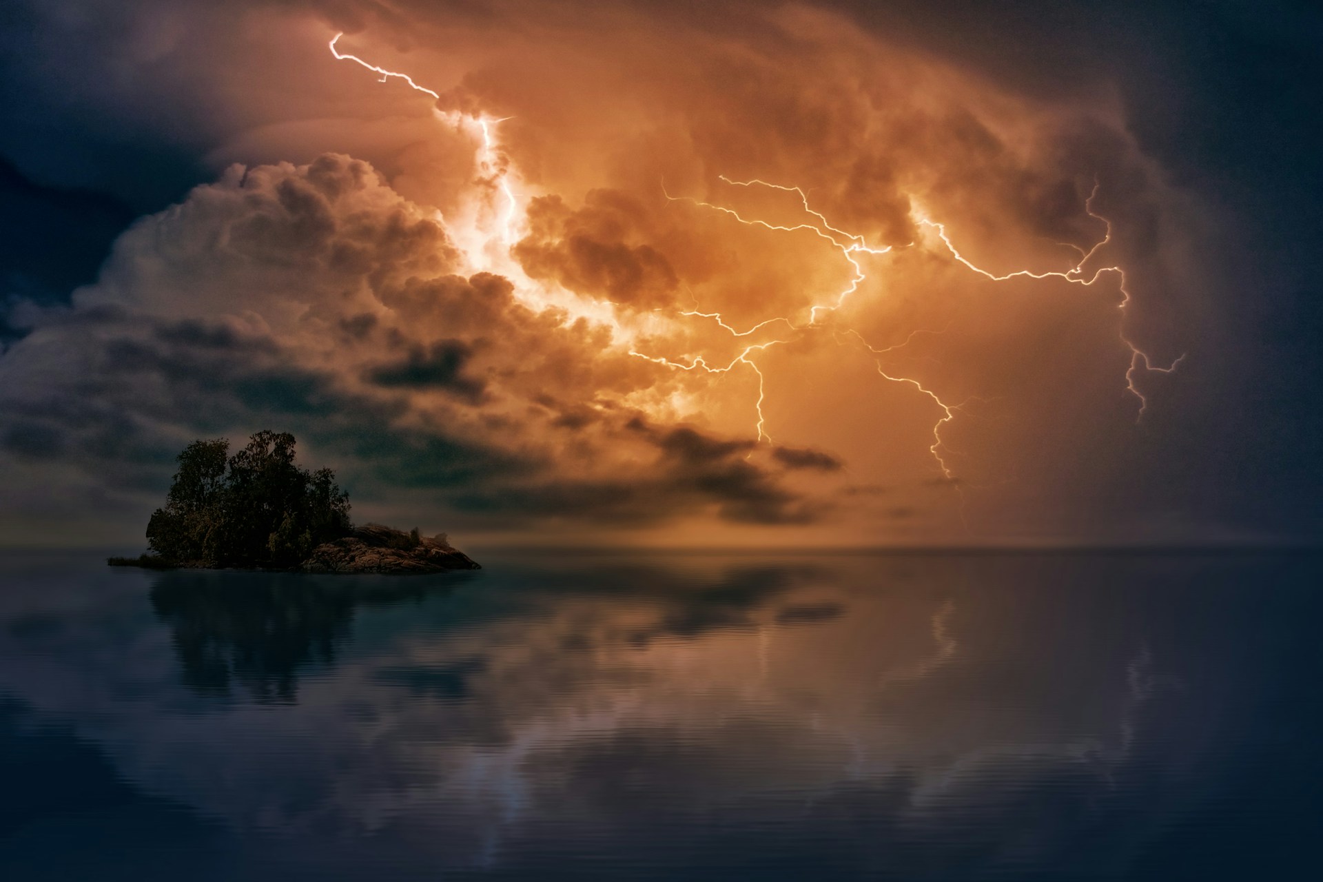Storm in the sky with an island