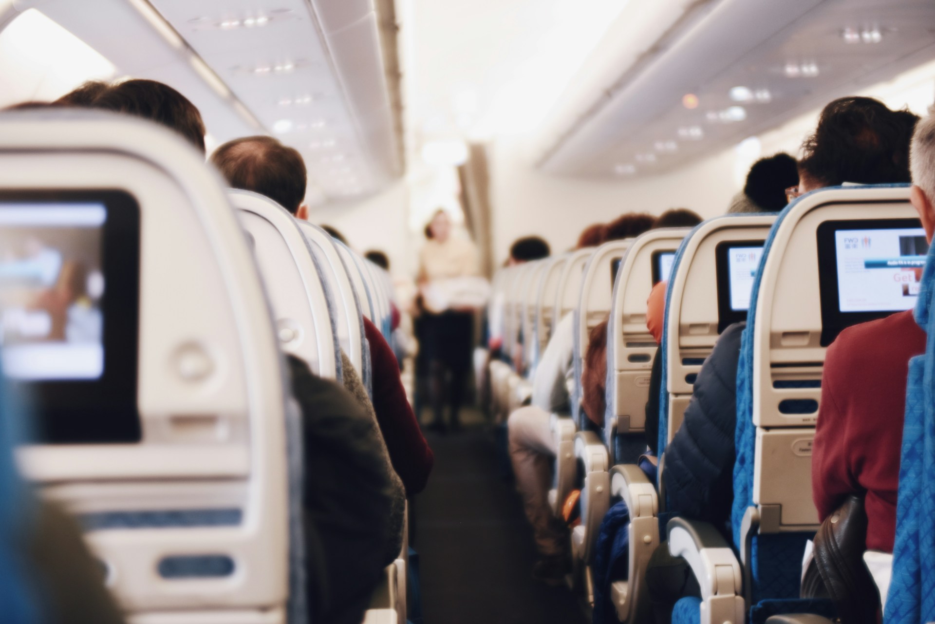 Inside the plane filled with passengers