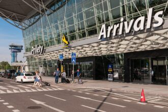 Image shows the outside of M. R. Štefánik Airport, Bratislava, Slovakia
