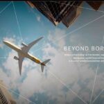 Campaign promotional image featuring an under view of an Etihad Airways aircraft in the sky and two skyscrapers near it.