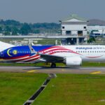 Full body of Malaysia Airlines Boeing 737-8 MAX on the ground.
