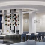 An 3d rendering of the future Air France's lounge in New York JFK's new terminal one.