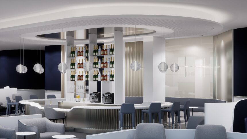 An 3d rendering of the future Air France's lounge in New York JFK's new terminal one.