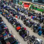 Image shows hundreds of bags lined up at Suvarnabhumi International Airport