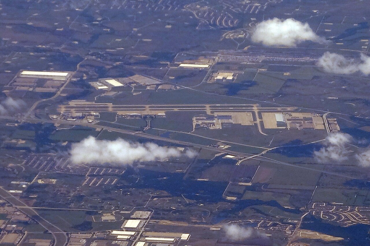 An aerial view of Fort Worth Alliance Airport in Texas