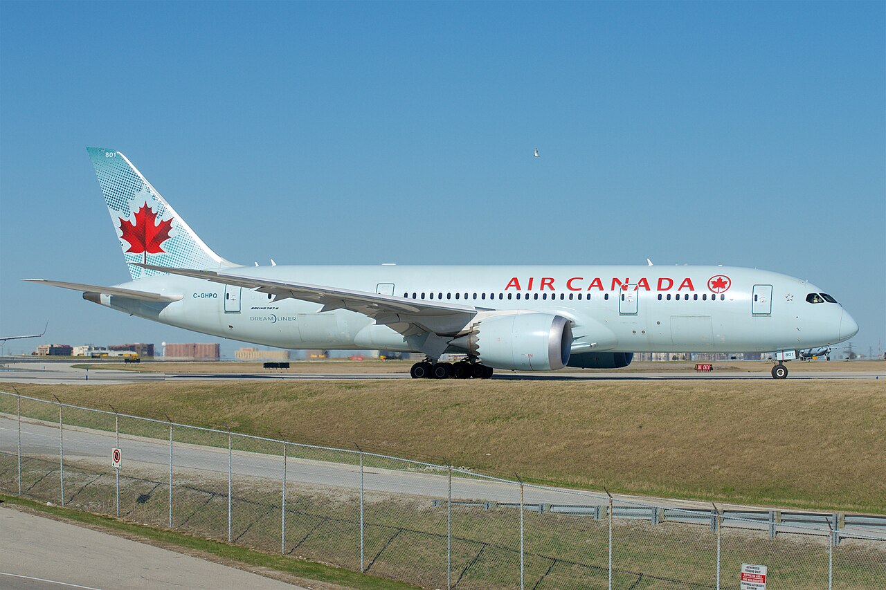 An Air Canada Boeing 787-8 taxiing at airport