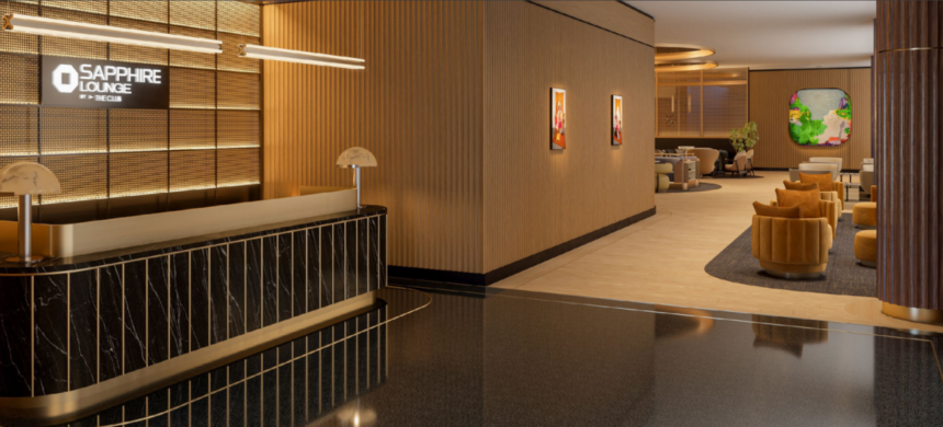 Rendering of the entrance of the upcoming Chase Sapphire Lounge.