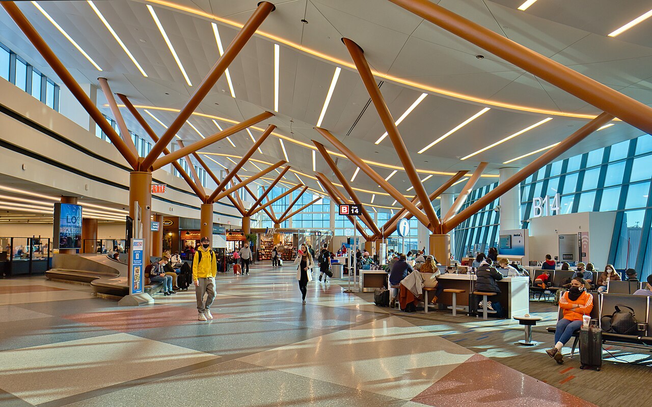 Passenger concourse near gates B14 and B15 at Boston Logan International Airport