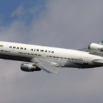 A Ghana Airways McDonnell Douglas DC-10-30 at John F. Kennedy International Airport in the sky