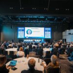 A room of people day at tables in front of a projector. The image is from the Aviation Connect Air Cargo Handling and Logistics Conference in Athens.