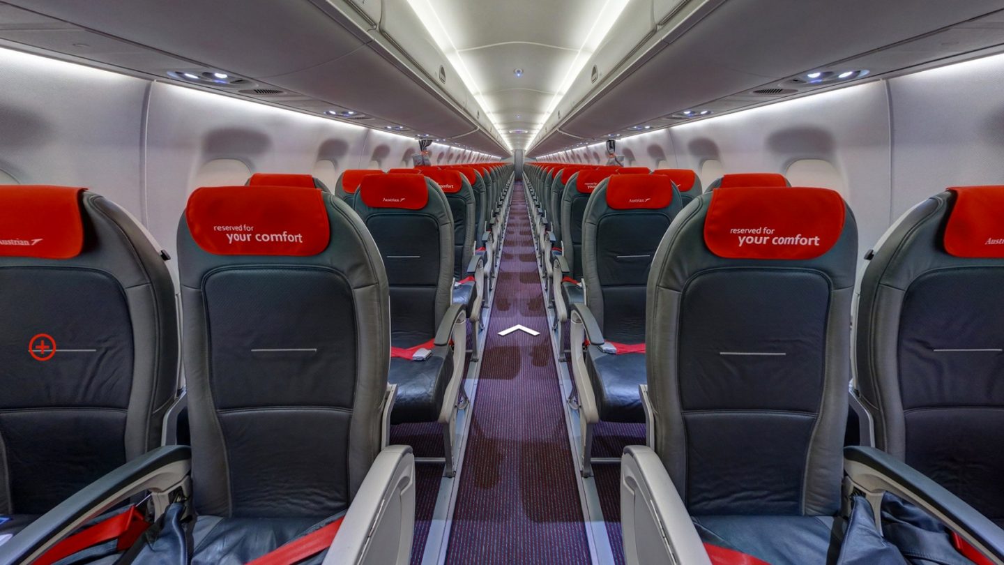 Premium Economy seats inside an Austrian Airlines Embraer 195 aircraft